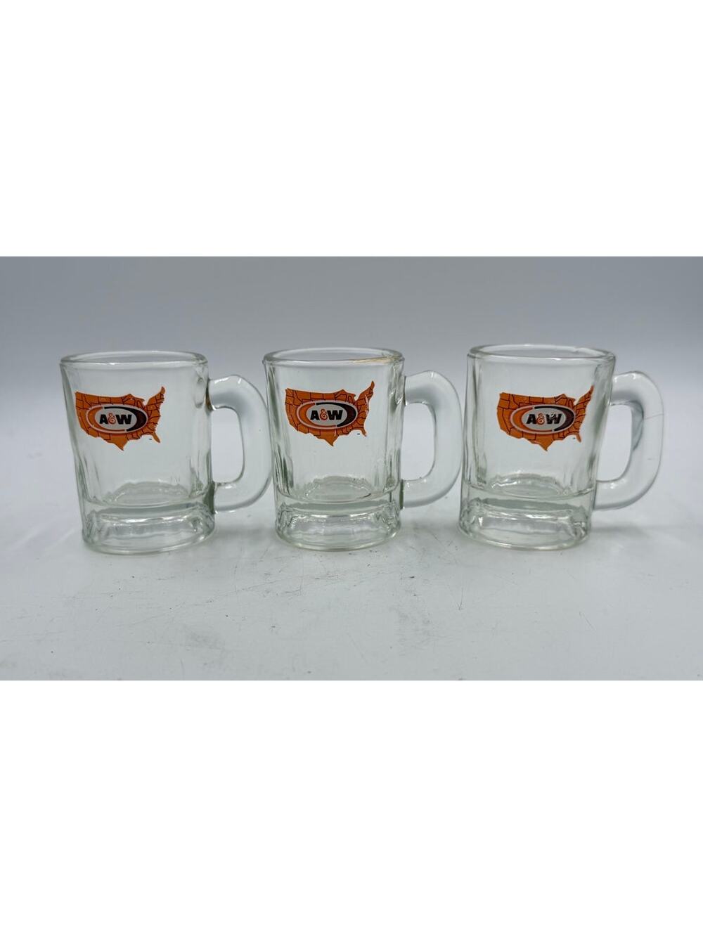 Set of 3 Vintage A&W Root Beer 4.25” US States Logo Glass Mugs